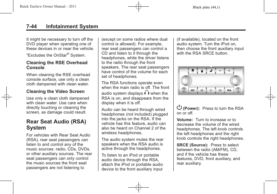 Rear seat audio (rsa) system, Rear seat audio (rsa) | Buick 2011 Enclave User Manual | Page 220 / 434