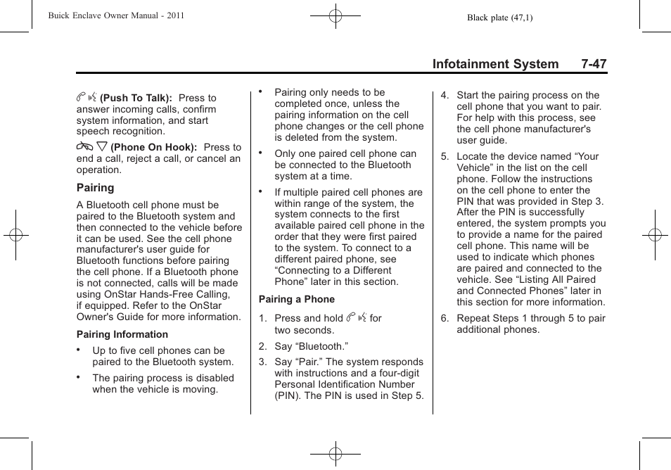 Infotainment system 7-47 | Buick 2011 Enclave User Manual | Page 223 / 434
