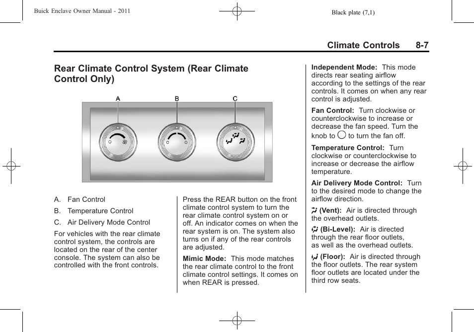 Rear climate control system, Rear climate control only) -7 | Buick 2011 Enclave User Manual | Page 235 / 434