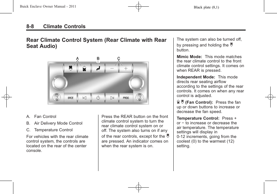 Rear climate control system, Rear climate with rear seat audio) -8 | Buick 2011 Enclave User Manual | Page 236 / 434