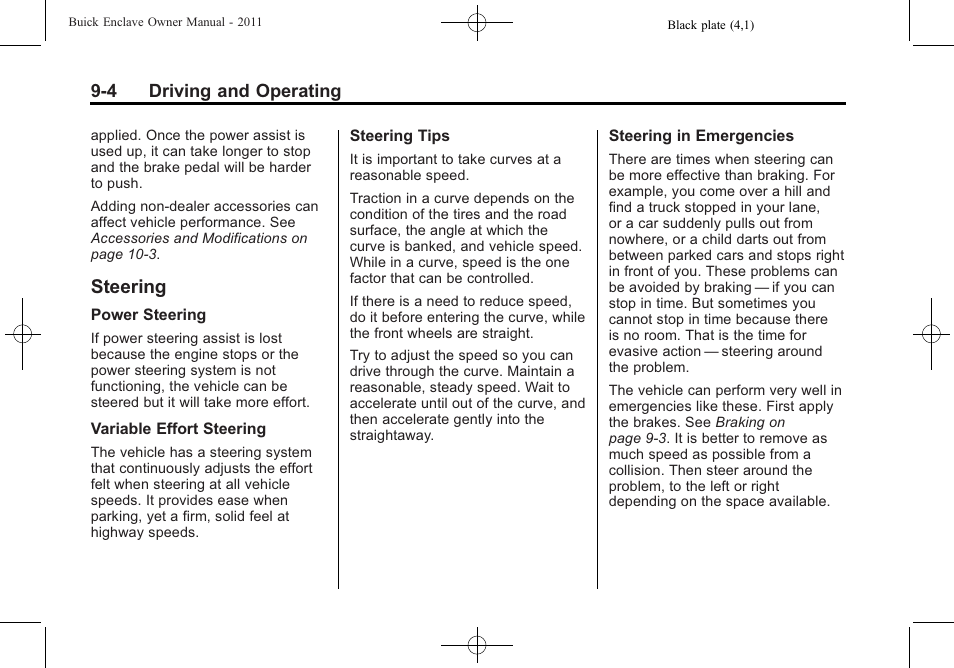 Steering, Steering -4, Automatic | Buick 2011 Enclave User Manual | Page 242 / 434