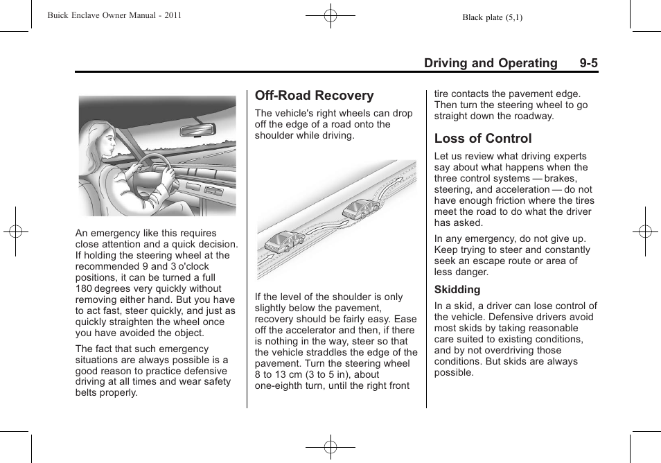Off-road recovery, Loss of control, Off-road recovery -5 loss of control -5 | Buick 2011 Enclave User Manual | Page 243 / 434
