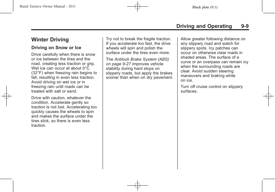 Winter driving, Winter driving -9, Brakes | Buick 2011 Enclave User Manual | Page 247 / 434