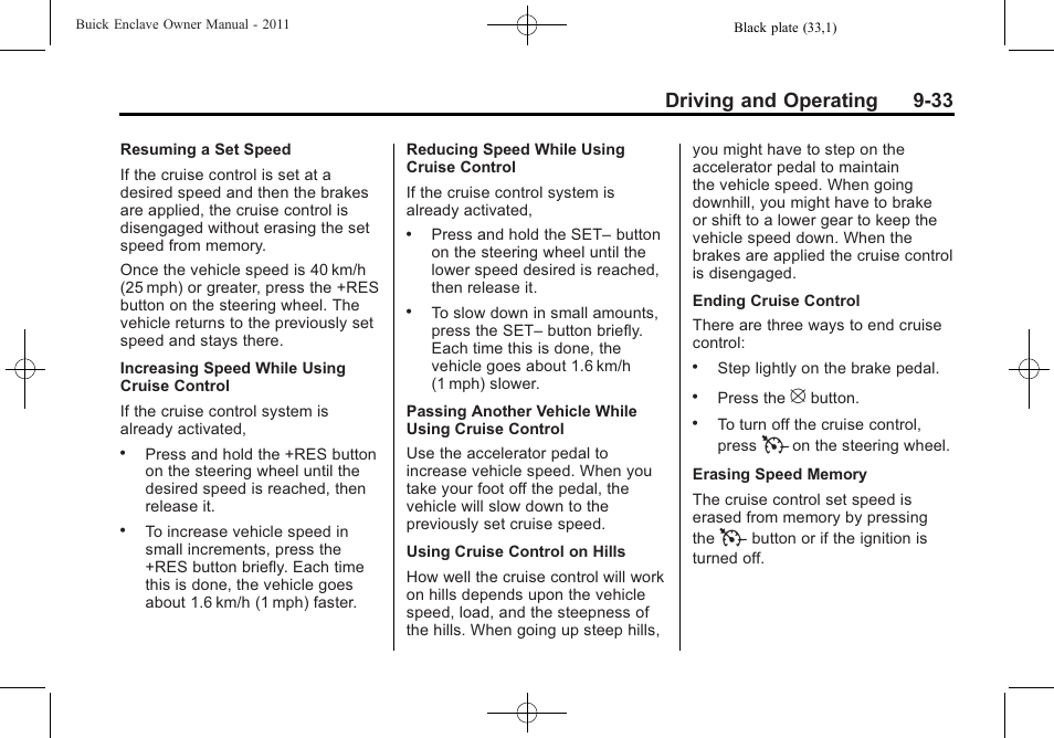 Driving and operating 9-33 | Buick 2011 Enclave User Manual | Page 271 / 434