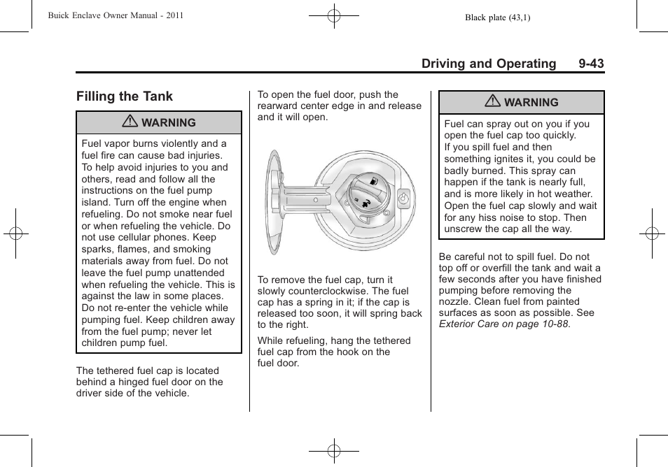 Filling the tank, Filling the tank -43 | Buick 2011 Enclave User Manual | Page 281 / 434