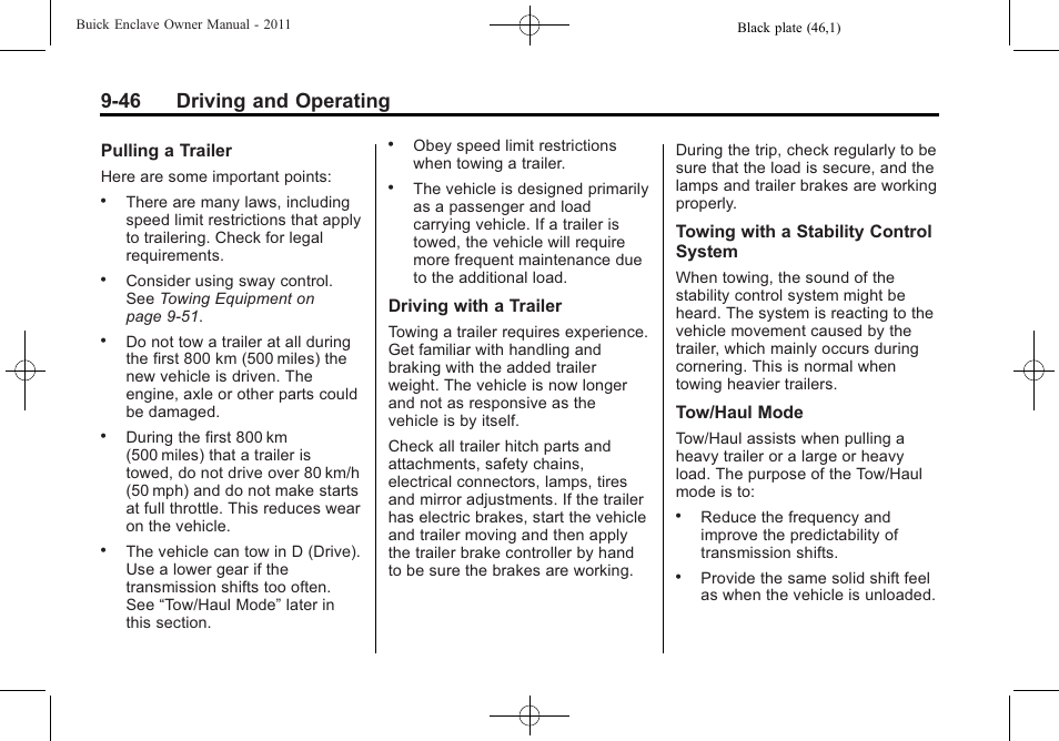 46 driving and operating | Buick 2011 Enclave User Manual | Page 284 / 434