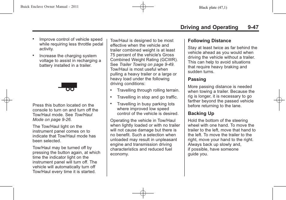Driving and operating 9-47 | Buick 2011 Enclave User Manual | Page 285 / 434