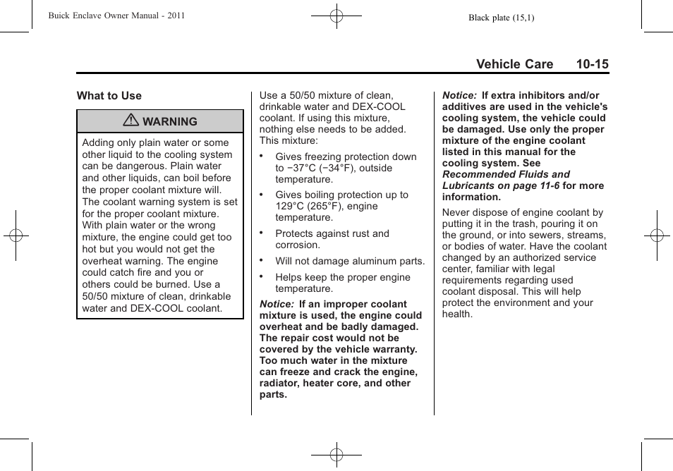 Vehicle care 10-15 | Buick 2011 Enclave User Manual | Page 307 / 434