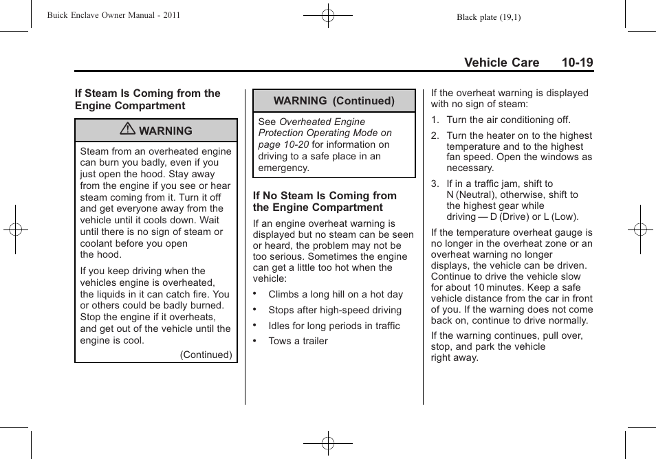 Vehicle care 10-19 | Buick 2011 Enclave User Manual | Page 311 / 434