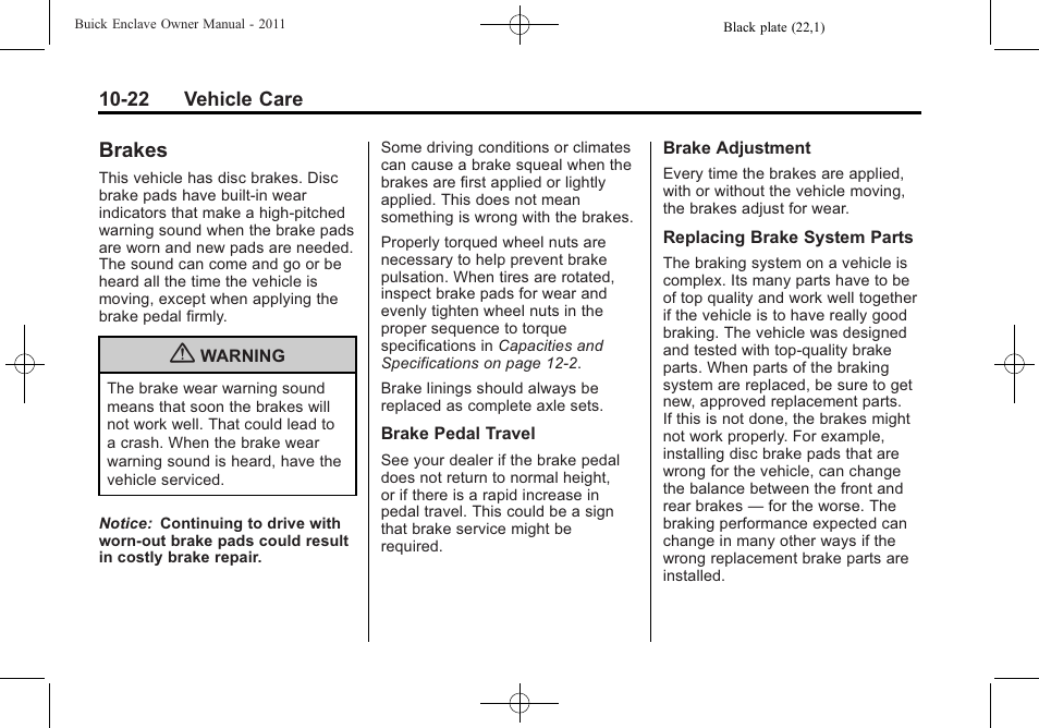 Brakes, Brakes -22, Taillamps | Buick 2011 Enclave User Manual | Page 314 / 434