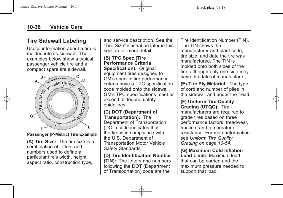 Tire sidewall labeling, Tire sidewall labeling -38 | Buick 2011 Enclave User Manual | Page 330 / 434