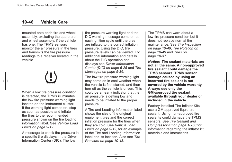 46 vehicle care | Buick 2011 Enclave User Manual | Page 338 / 434