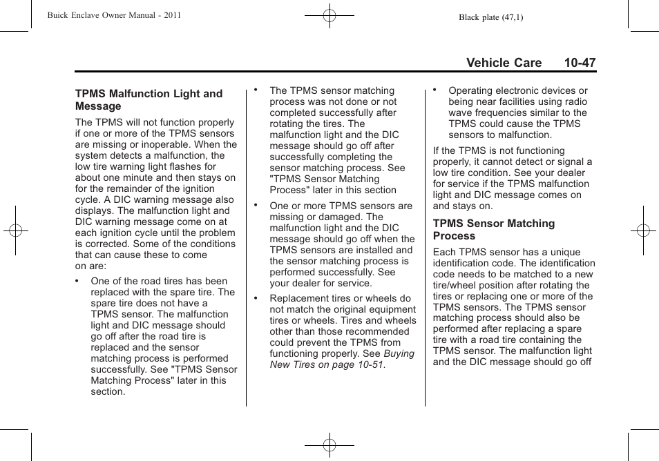 Vehicle care 10-47 | Buick 2011 Enclave User Manual | Page 339 / 434