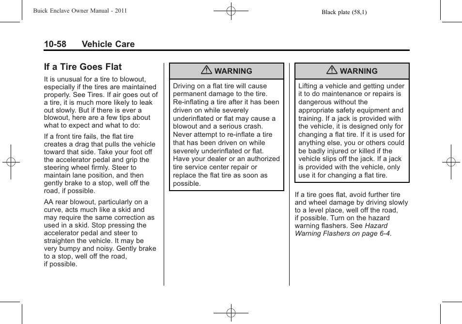 If a tire goes flat, If a tire goes flat -58 | Buick 2011 Enclave User Manual | Page 350 / 434