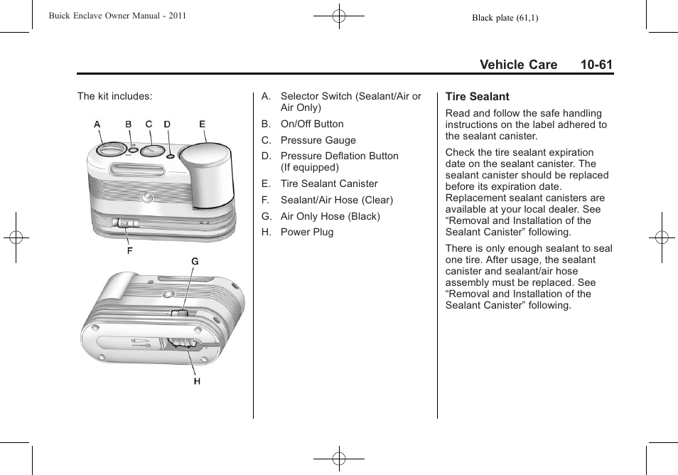 Vehicle care 10-61 | Buick 2011 Enclave User Manual | Page 353 / 434