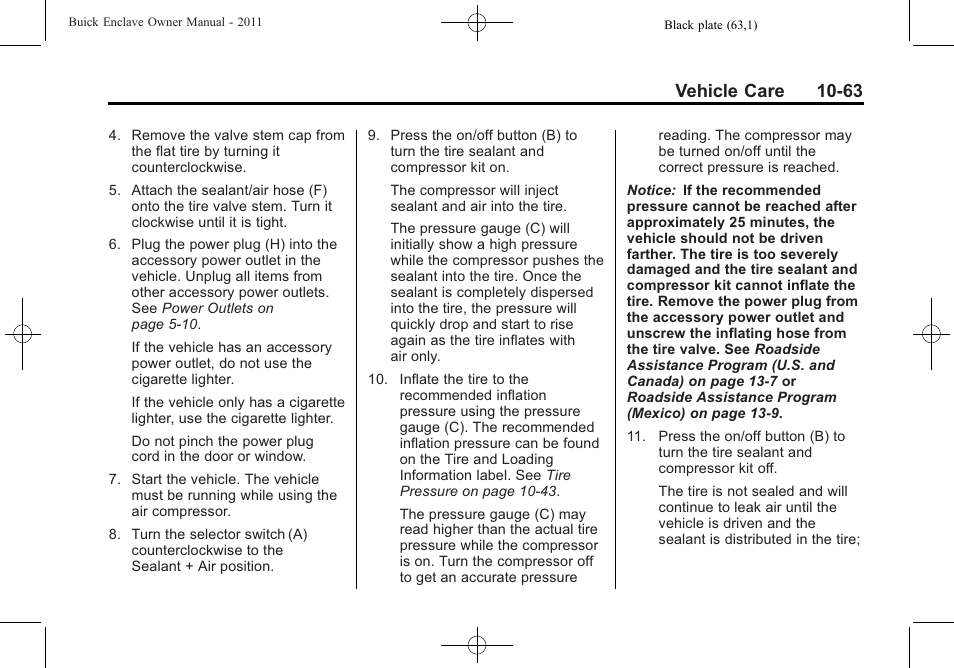 Vehicle care 10-63 | Buick 2011 Enclave User Manual | Page 355 / 434