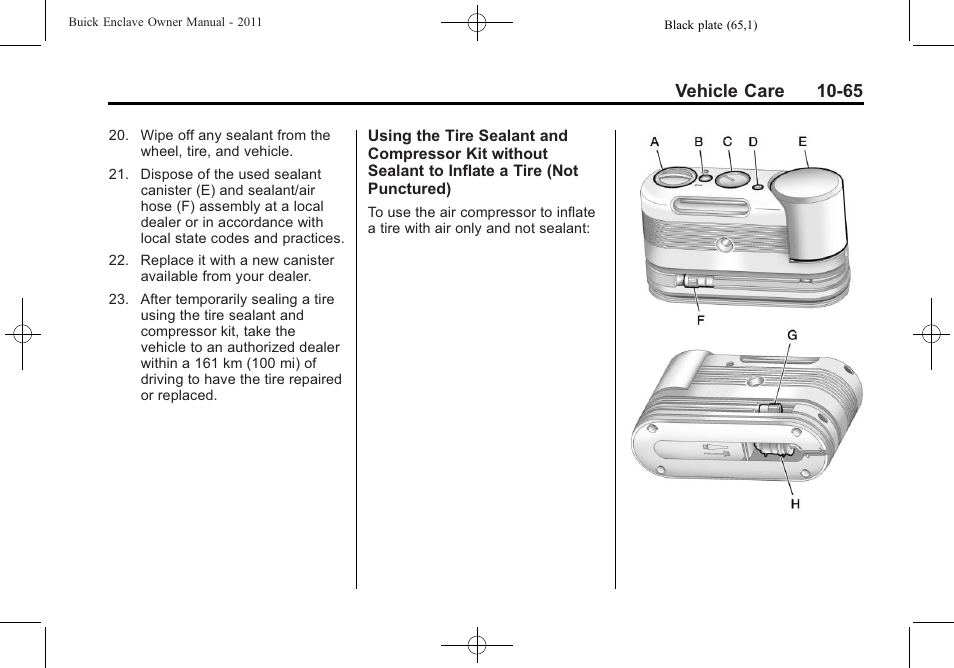 Vehicle care 10-65 | Buick 2011 Enclave User Manual | Page 357 / 434