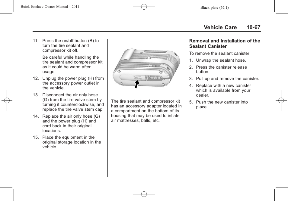 Vehicle care 10-67 | Buick 2011 Enclave User Manual | Page 359 / 434