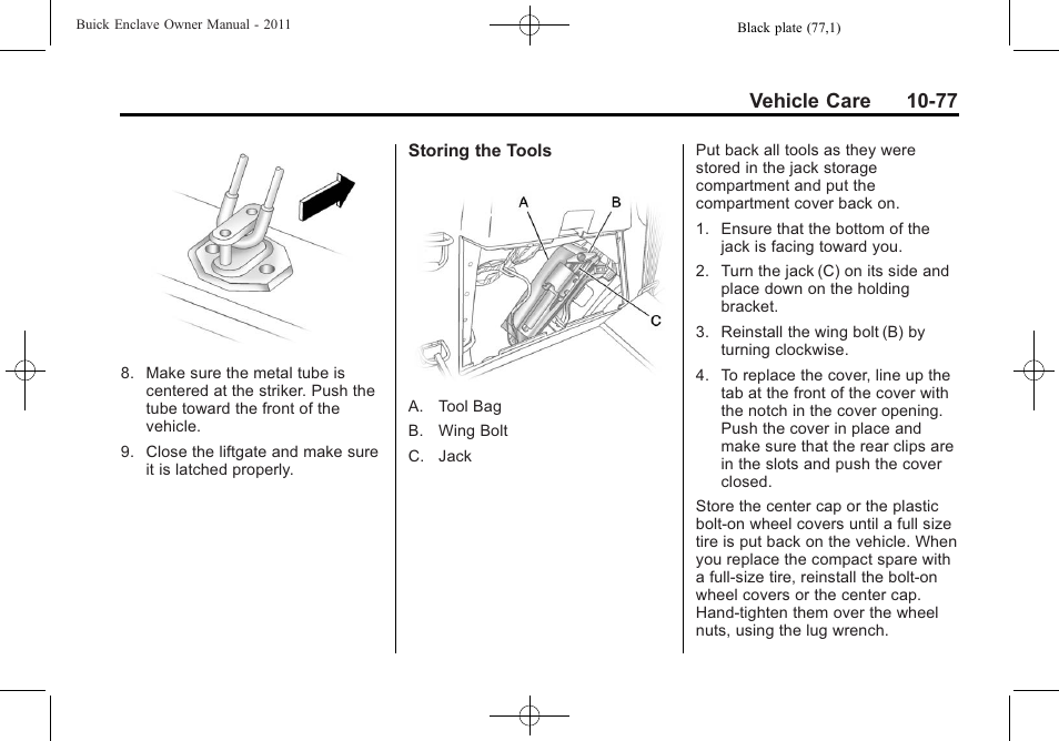 Vehicle care 10-77 | Buick 2011 Enclave User Manual | Page 369 / 434