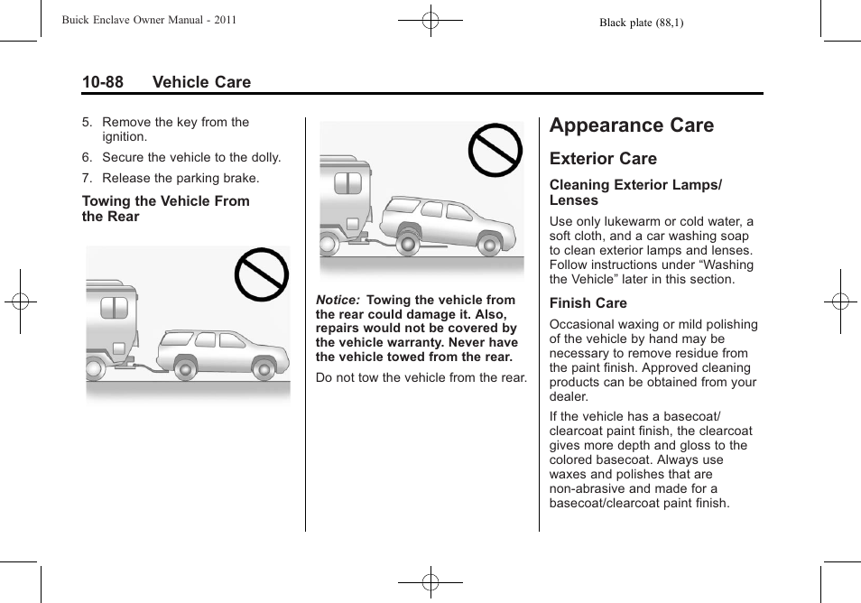 Appearance care, Exterior care, Vehicle data -2 | Care -88 | Buick 2011 Enclave User Manual | Page 380 / 434