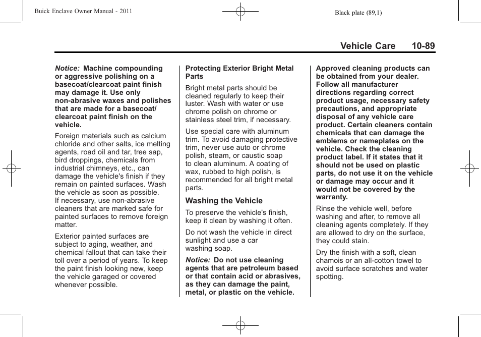 Vehicle care 10-89 | Buick 2011 Enclave User Manual | Page 381 / 434