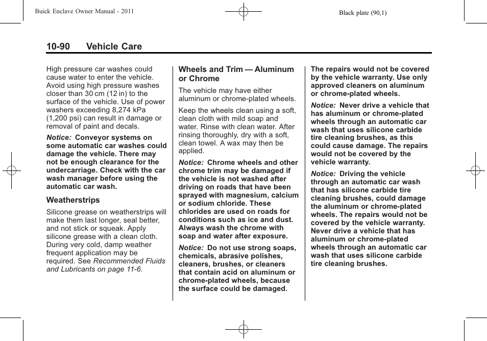 90 vehicle care | Buick 2011 Enclave User Manual | Page 382 / 434