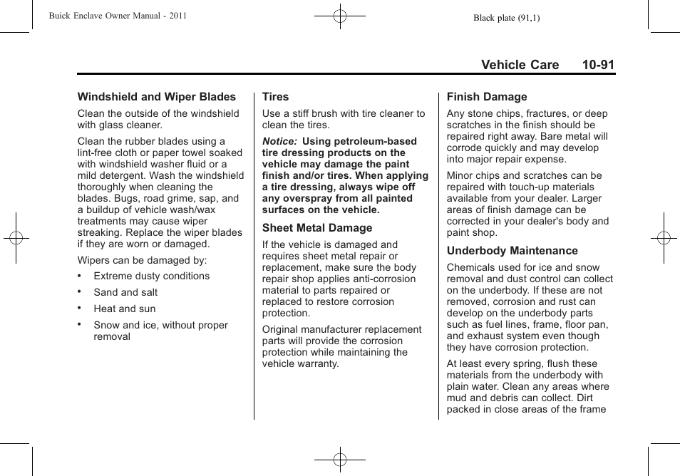 Vehicle care 10-91 | Buick 2011 Enclave User Manual | Page 383 / 434
