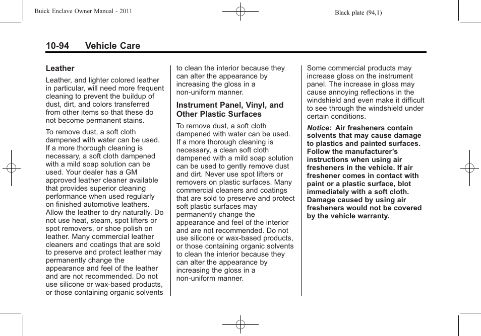 94 vehicle care | Buick 2011 Enclave User Manual | Page 386 / 434