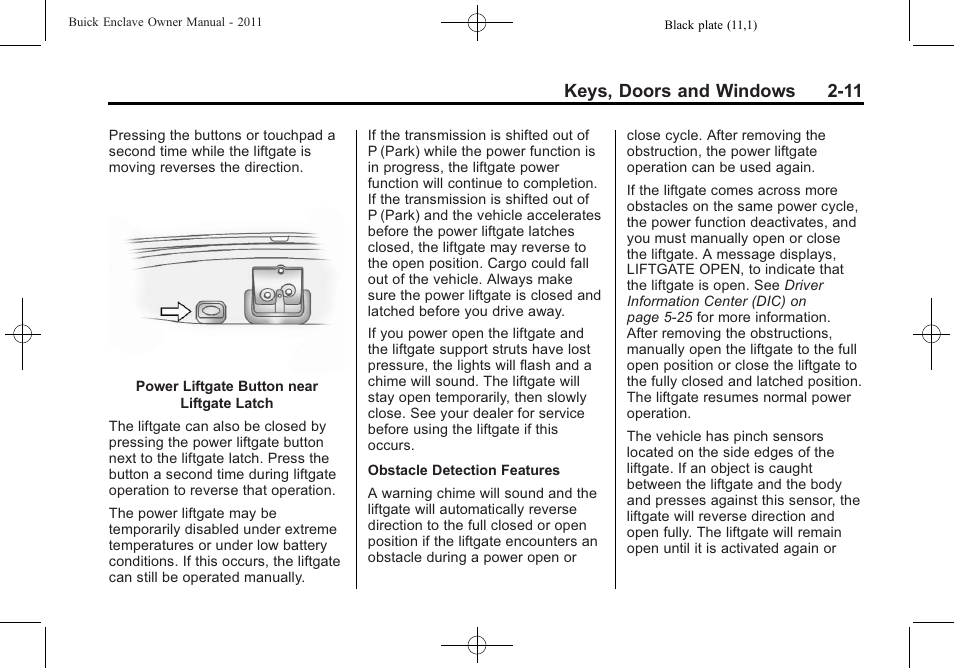 Keys, doors and windows 2-11 | Buick 2011 Enclave User Manual | Page 39 / 434