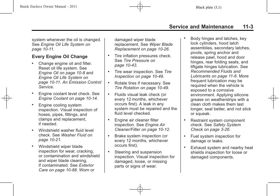 Service and maintenance 11-3 | Buick 2011 Enclave User Manual | Page 391 / 434