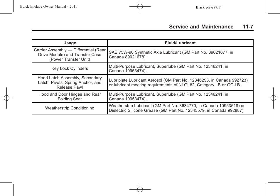 Service and maintenance 11-7 | Buick 2011 Enclave User Manual | Page 395 / 434