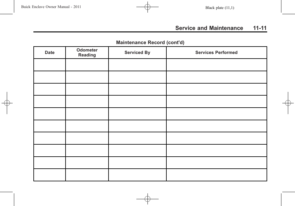 Service and maintenance 11-11 | Buick 2011 Enclave User Manual | Page 399 / 434