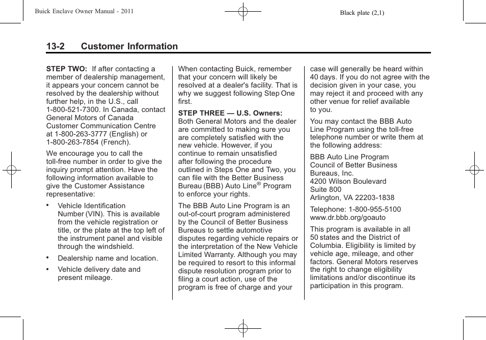 2 customer information | Buick 2011 Enclave User Manual | Page 406 / 434