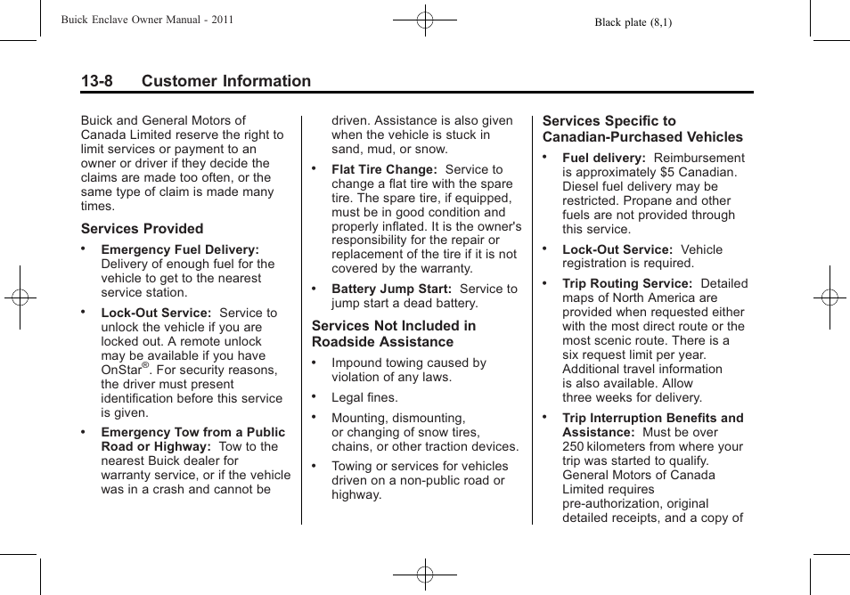 8 customer information | Buick 2011 Enclave User Manual | Page 412 / 434