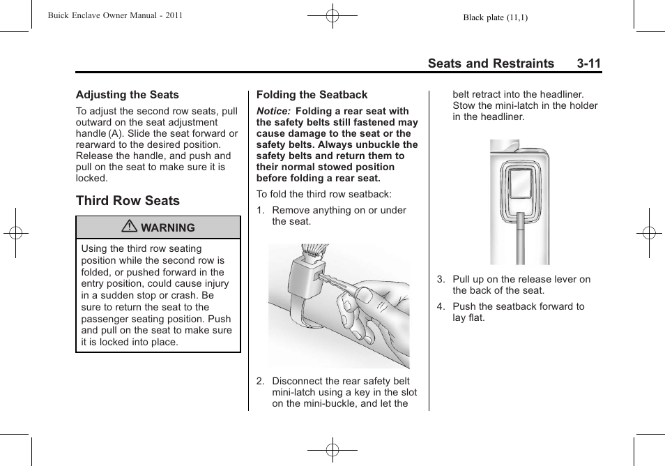 Third row seats, Third row seats -11, System | Buick 2011 Enclave User Manual | Page 61 / 434