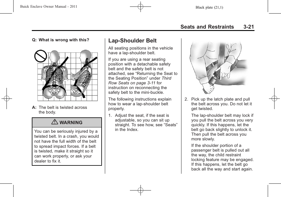 Lap-shoulder belt, Lap-shoulder belt -21, Replacing | Buick 2011 Enclave User Manual | Page 71 / 434