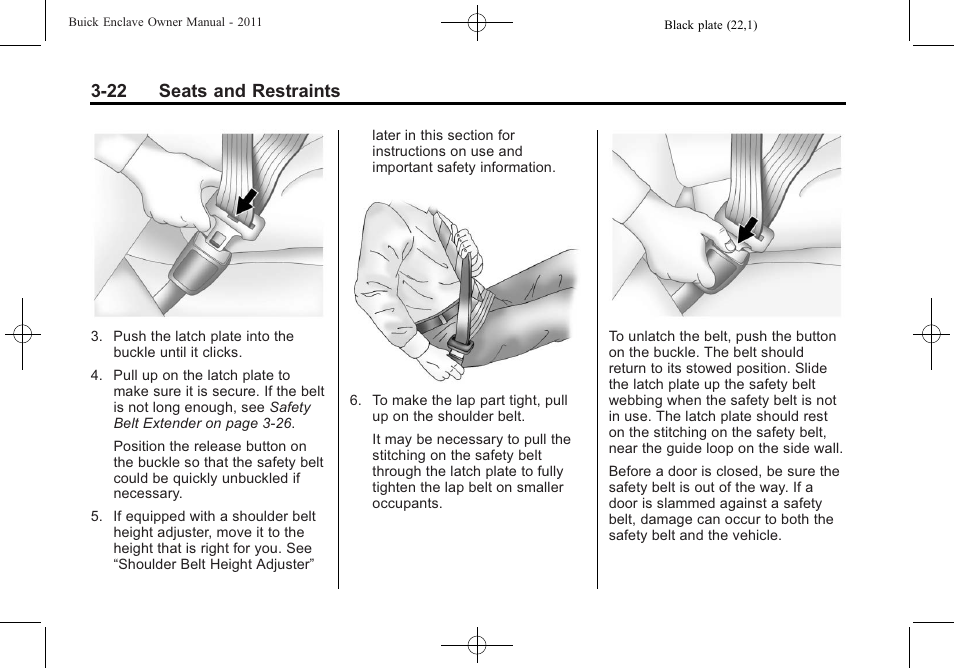 22 seats and restraints | Buick 2011 Enclave User Manual | Page 72 / 434