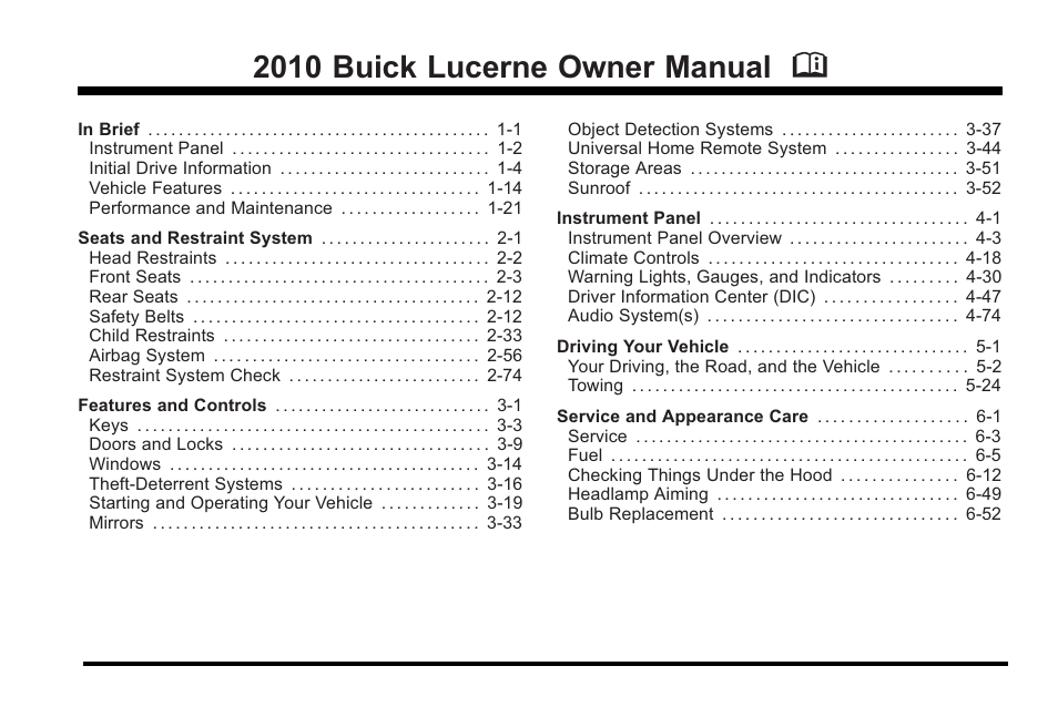 Buick 2010 Lucerne User Manual | 474 pages