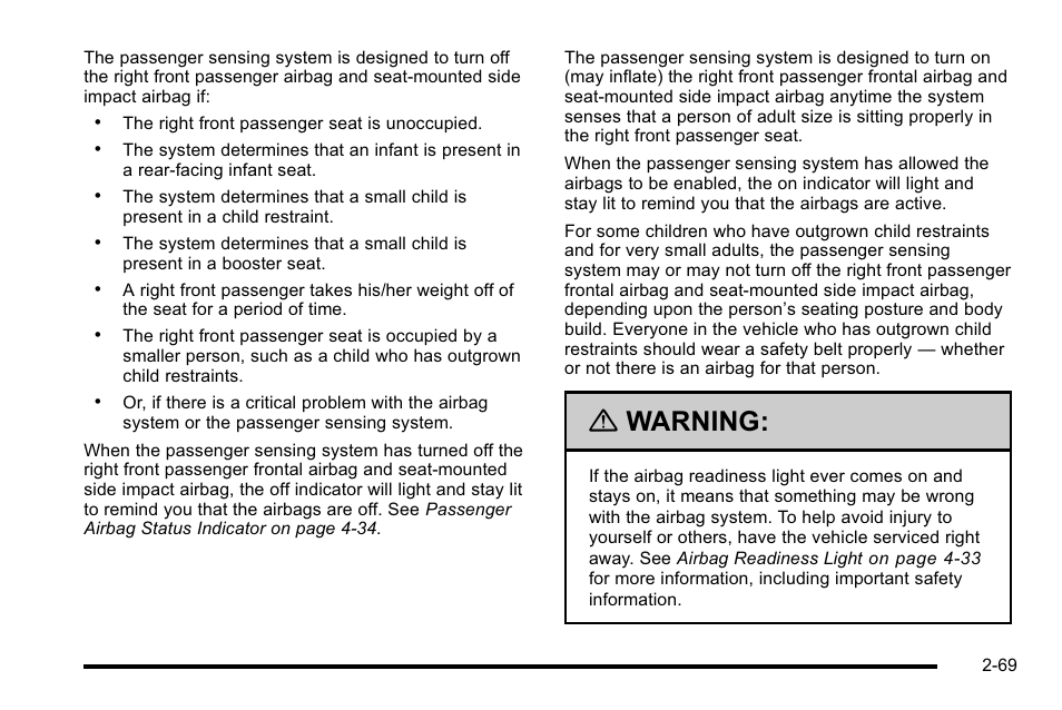 Warning | Buick 2010 Lucerne User Manual | Page 101 / 474