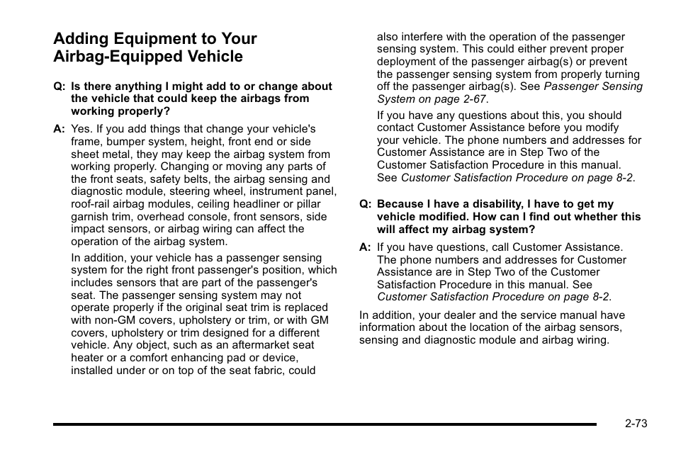 Adding equipment to your airbag-equipped vehicle, Adding equipment to your airbag-equipped, Vehicle -73 | Buick 2010 Lucerne User Manual | Page 105 / 474