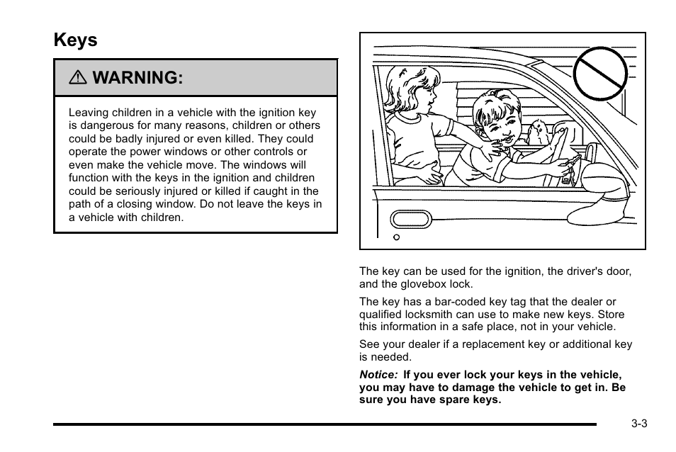 Keys, Keys -3, Service and | Warning | Buick 2010 Lucerne User Manual | Page 111 / 474