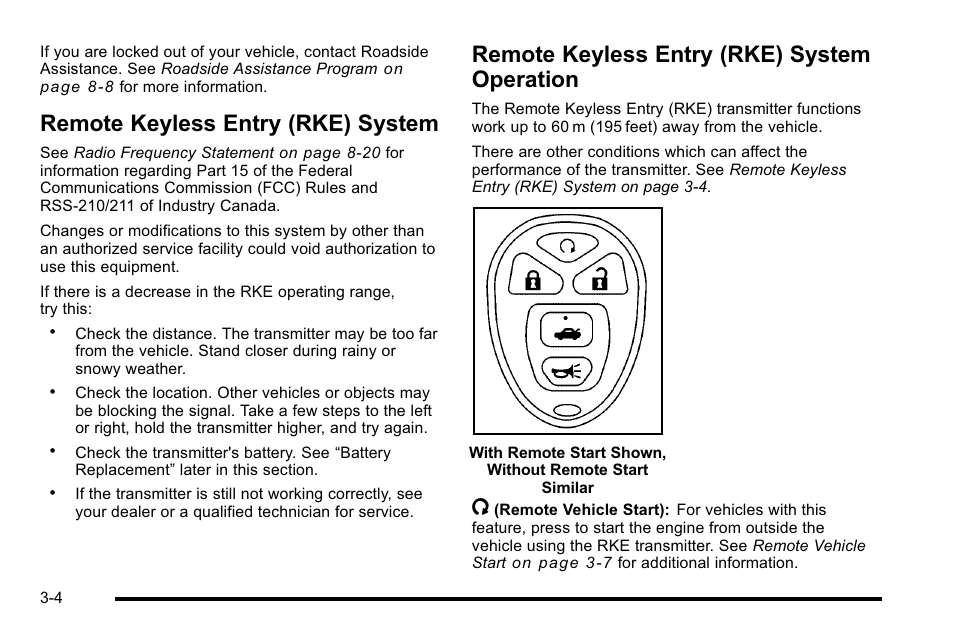 Remote keyless entry (rke) system, Remote keyless entry (rke) system operation, Operation -4 | Buick 2010 Lucerne User Manual | Page 112 / 474