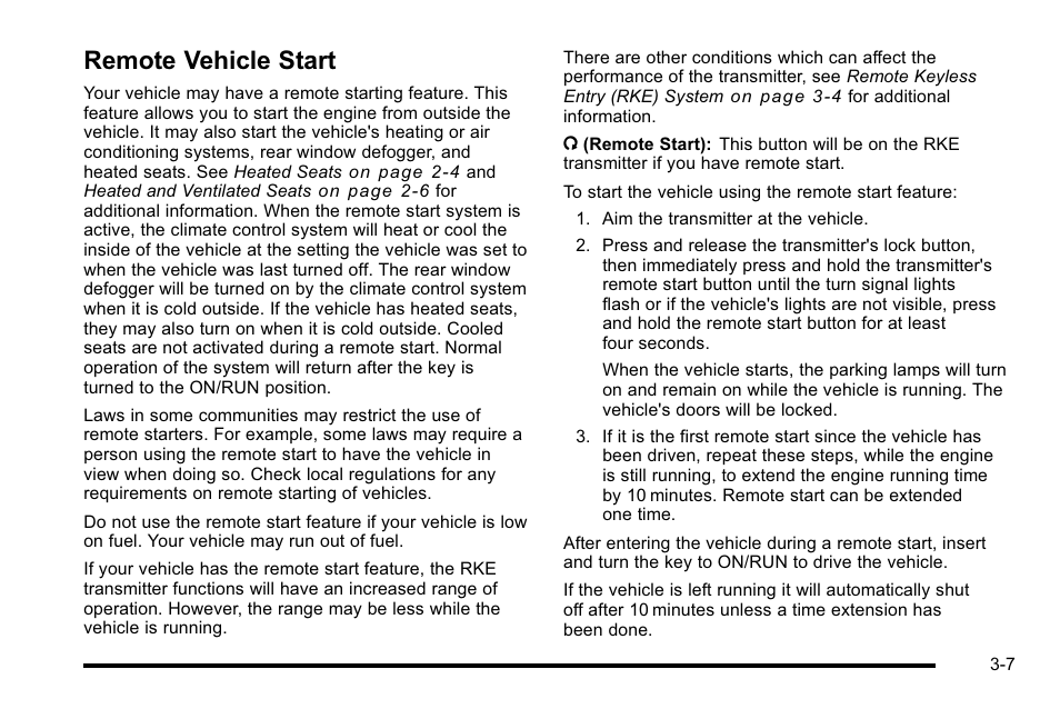 Remote vehicle start, Remote vehicle start -7 | Buick 2010 Lucerne User Manual | Page 115 / 474