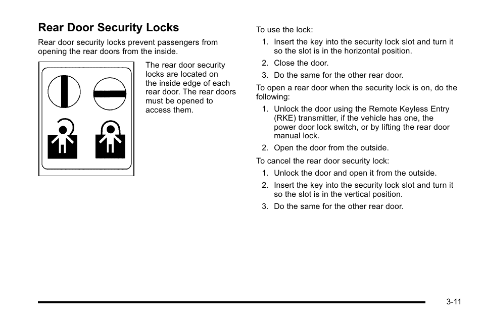 Rear door security locks, Rear door security locks -11 | Buick 2010 Lucerne User Manual | Page 119 / 474