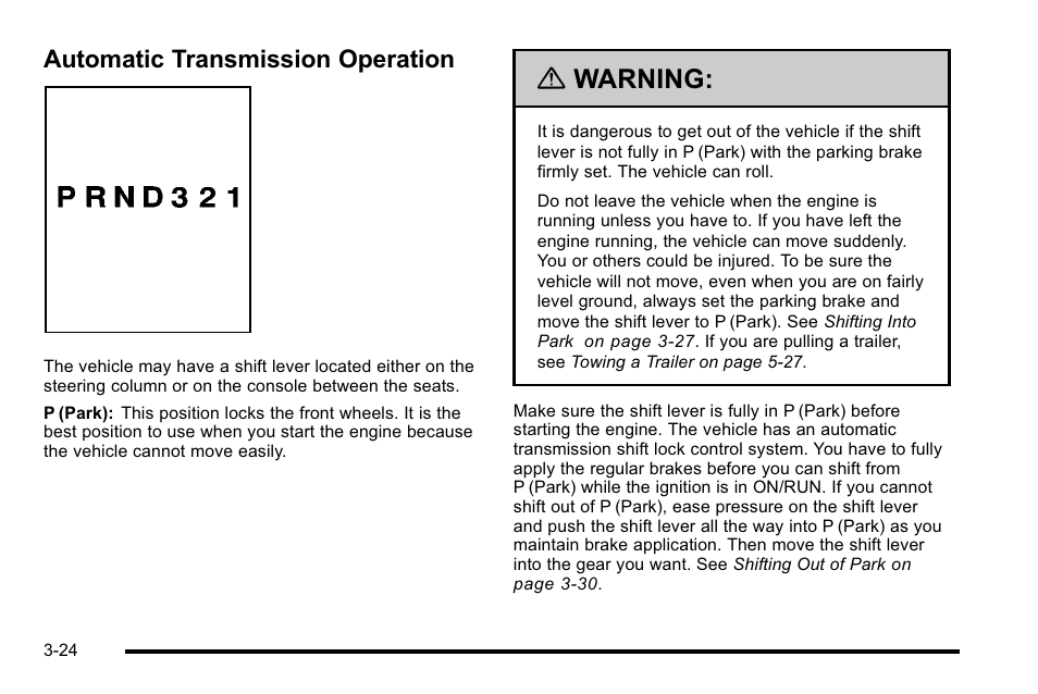 Automatic transmission operation, Automatic transmission operation -24, Warning | Buick 2010 Lucerne User Manual | Page 132 / 474