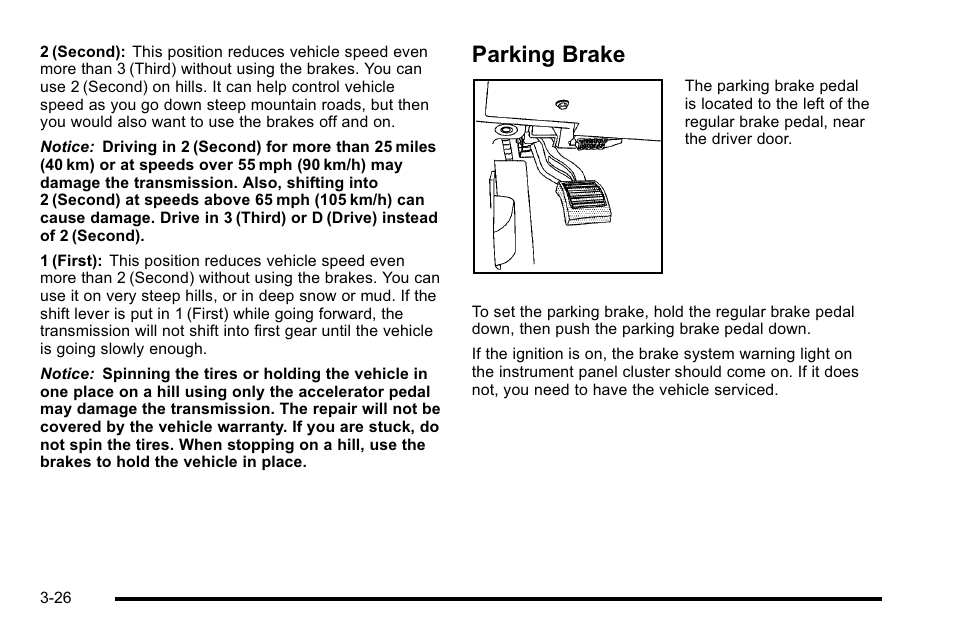 Parking brake, Parking brake -26 | Buick 2010 Lucerne User Manual | Page 134 / 474