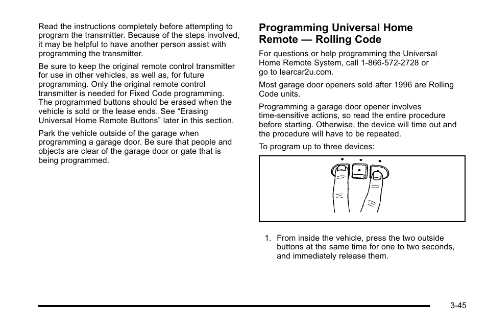 Programming universal home remote — rolling code | Buick 2010 Lucerne User Manual | Page 153 / 474