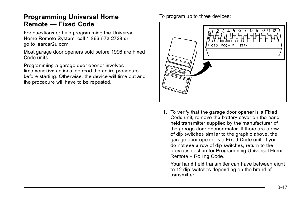 Programming universal home remote — fixed code | Buick 2010 Lucerne User Manual | Page 155 / 474