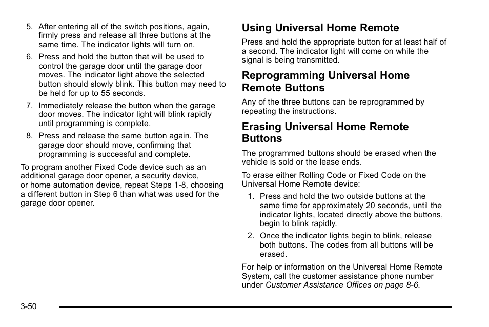 Using universal home remote, Reprogramming universal home remote buttons, Erasing universal home remote buttons | Buick 2010 Lucerne User Manual | Page 158 / 474