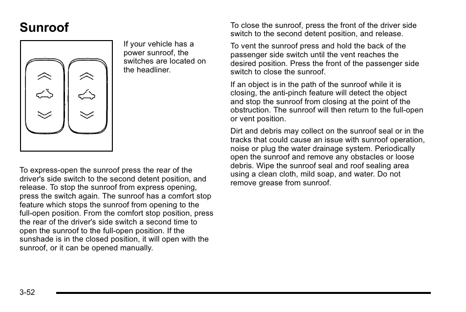 Sunroof, Sunroof -52 | Buick 2010 Lucerne User Manual | Page 160 / 474